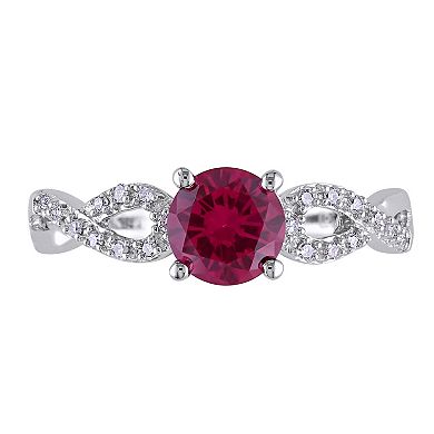 Stella Grace Lab-Created Ruby and 1/10 Carat T.W. Diamond Engagement Ring in 10k White Gold