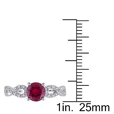 Stella Grace Lab-Created Ruby and 1/10 Carat T.W. Diamond Engagement Ring in 10k White Gold