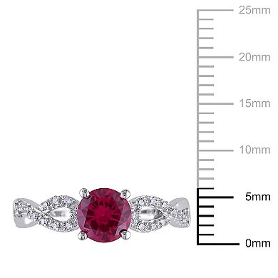 Stella Grace Lab-Created Ruby and 1/10 Carat T.W. Diamond Engagement Ring in 10k White Gold