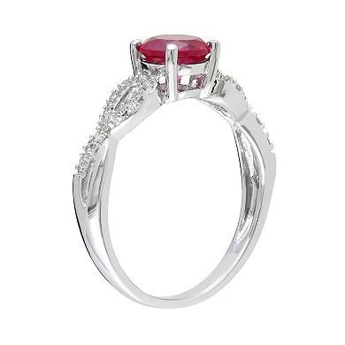 Stella Grace Lab-Created Ruby and 1/10 Carat T.W. Diamond Engagement Ring in 10k White Gold