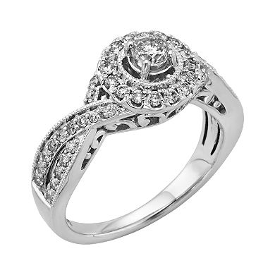 14k White Gold 3/4-ct. T.W. Round-Cut IGL Certified Diamond Halo Wedding Ring
