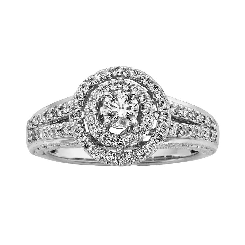 14k White Gold 3/4-ct. T.W. Round-Cut IGL Certified Halo Wedding Ring, Wome