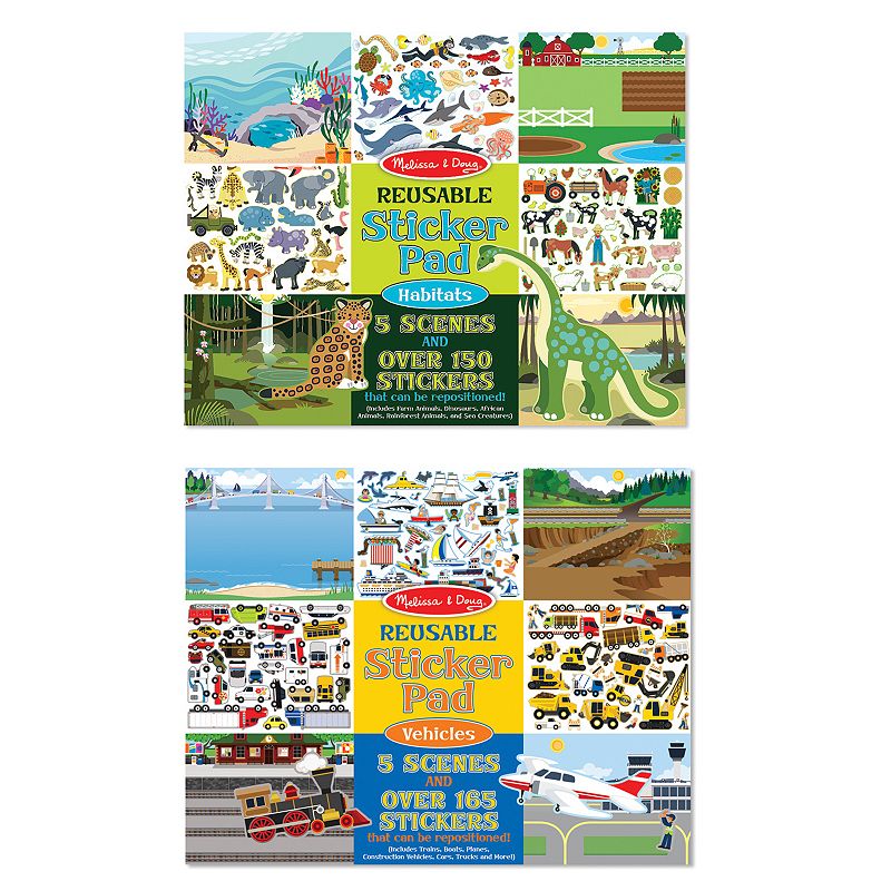 Melissa & Doug Vehicles & Habitats Reusable Sticker Pad Bundle, Multicolor