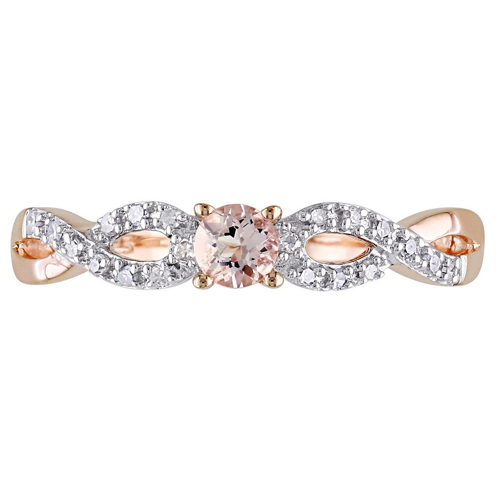 Stella Grace Rose Rhodium-Plated Sterling Silver Morganite and Diamond ...