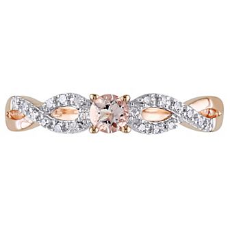 Stella Grace Rose Rhodium-Plated Sterling Silver Morganite and Diamond Accent Infinity Ring