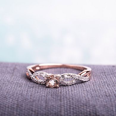 Stella Grace Rose Rhodium-Plated Sterling Silver Morganite and Diamond Accent Infinity Ring