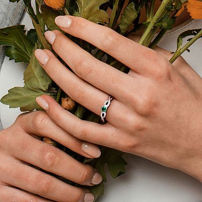 Stella Grace Sterling Silver Lab Created Emerald and Diamond Accent Infinity Ring