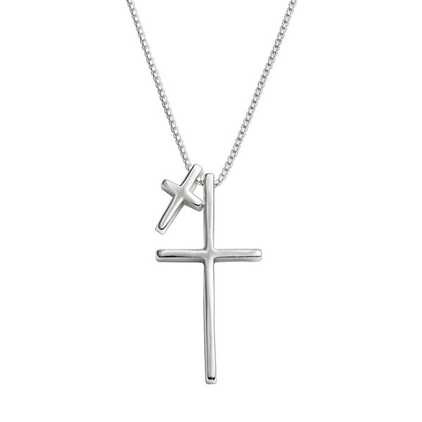 S925 Sterling Silver Double Cross Necklace Retro Handmade 