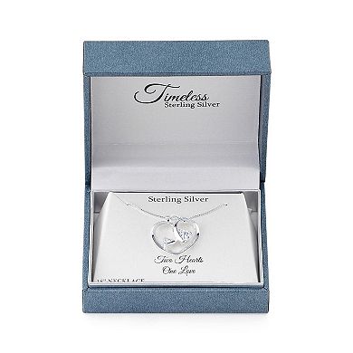 Timeless Sterling Silver Cubic Zirconia Two Hearts One Love Pendant