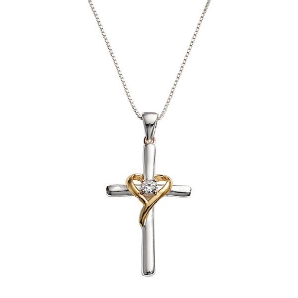 Two-piece steel pendant - cross in heart, love inscriptions, zircon