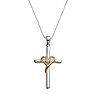 Timeless Sterling Silver Two Tone Cubic Zirconia Cross and Heart Pendant