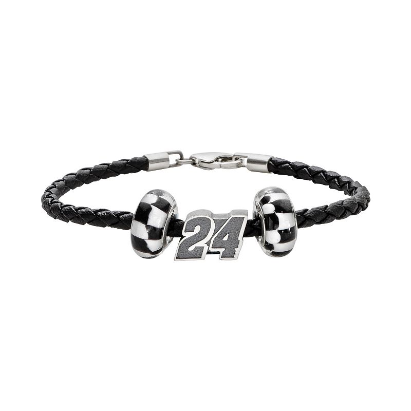 Insignia Collection NASCAR Jeff Gordon Leather Bracelet & Sterling Silver 