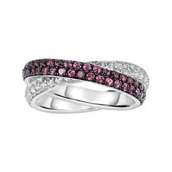 Oro Leoni Sterling Silver Rhodolite Garnet & White Topaz Crisscross Ring