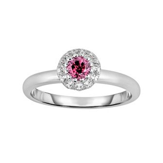 Oro Leoni Sterling Silver Rhodolite Garnet & White Topaz Halo Ring