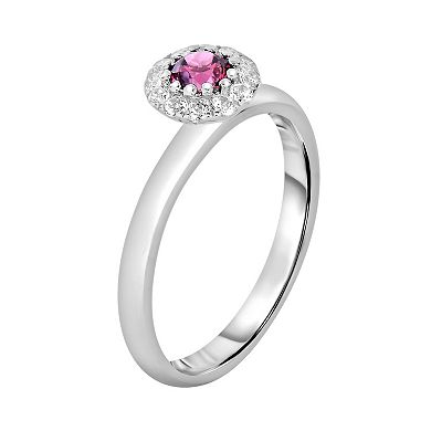 Oro Leoni Sterling Silver Rhodolite Garnet & White Topaz Halo Ring