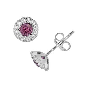Oro Leoni Sterling Silver Rhodolite Garnet & White Topaz Halo Stud Earrings