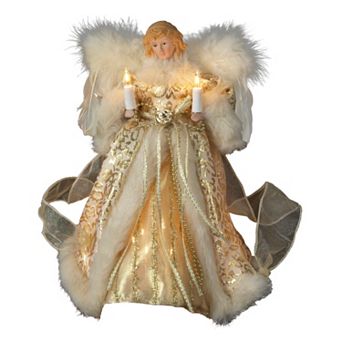 Kurt Adler 10 in Lighted Ivory & Gold Angel Christmas Tree Topper