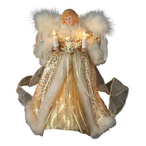 Kurt Adler 10 In Lighted Ivory Gold Angel Christmas Tree Topper