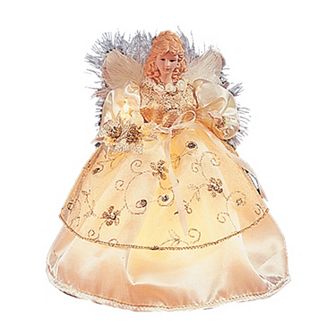 Kurt Adler 9 in Pre-Lit Ivory & Gold Angel Christmas Tree Topper