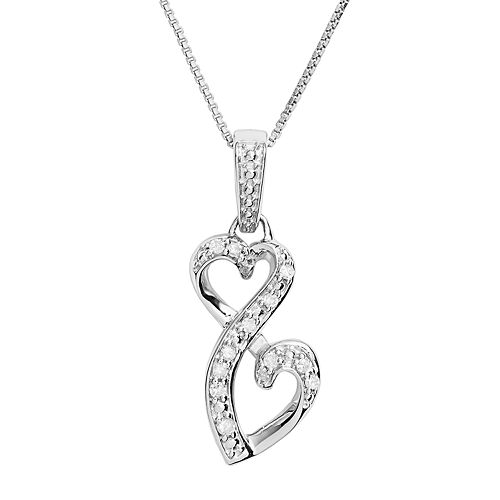 Love Is Forever Sterling Silver 1/10ct. T.W. Diamond Double Heart Pendant