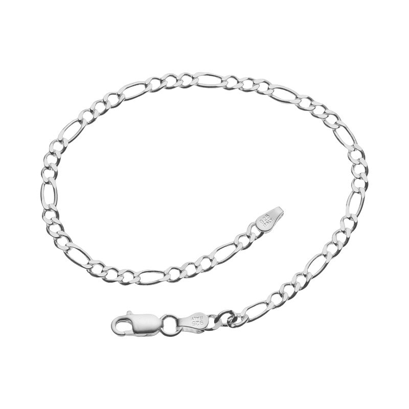 Sterling Silver Lightweight Figaro Bracelet, Womens, Size: 8, Grey