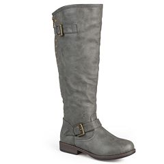 Grey leather wide calf on sale boots