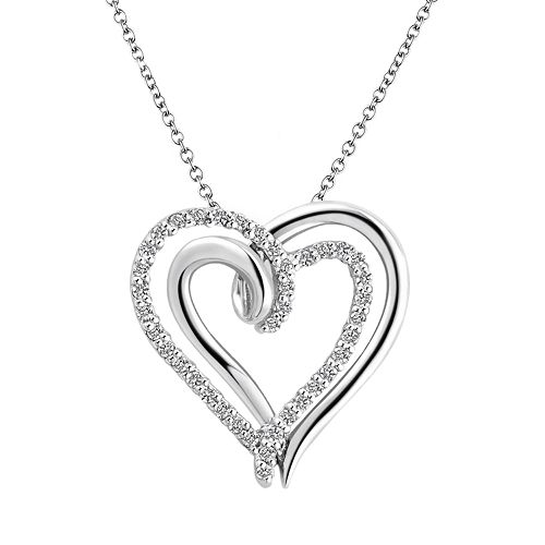 Two Hearts Forever One Sterling Silver 1/4-ct. T.W. Diamond Heart Pendant