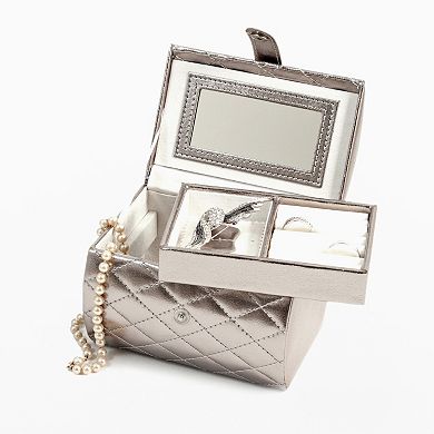 Bey-Berk Quilted Jewelry Case and Valet Tray Set