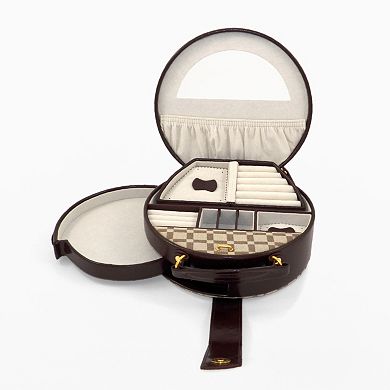 Bey-Berk Brown Leather Checkered Jewelry Box and Valet Tray Set