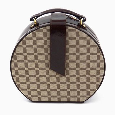 Bey-Berk Brown Leather Checkered Jewelry Box and Valet Tray Set
