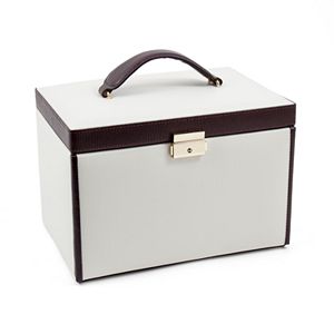 Bey-Berk Ivory & Brown Leather Jewelry Box & Travel Case Set
