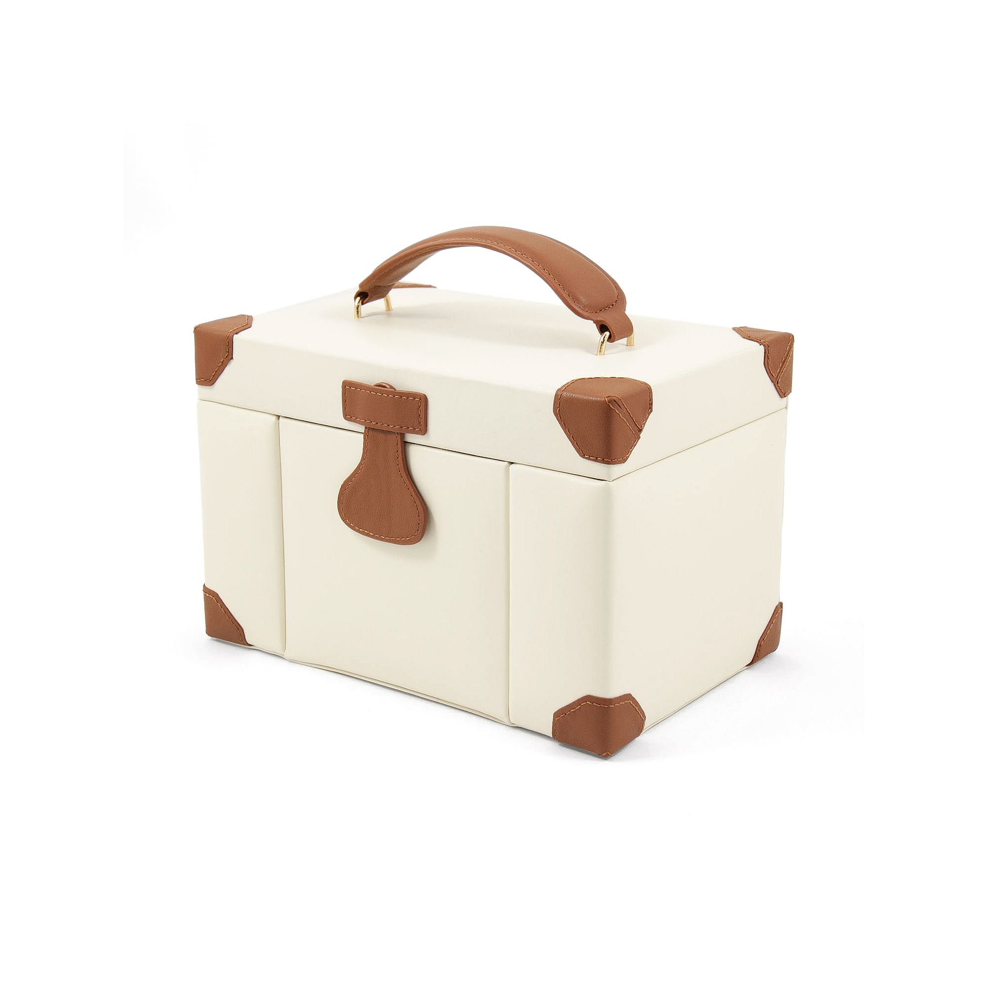 Bey-Berk Ivory Leather Jewelry Box, Travel Case & Valet Tray Set, Womens, 