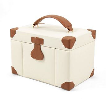 Bey-Berk Ivory Leather Jewelry Box, Travel Case & Valet Tray Set