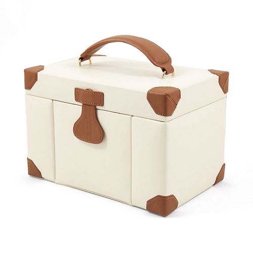 BeyBerk Ivory Leather Jewelry Box, Travel Case & Valet Tray Set