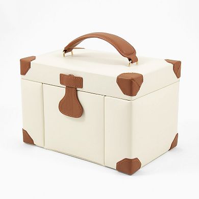 Bey-Berk Ivory Leather Jewelry Box, Travel Case and Valet Tray Set