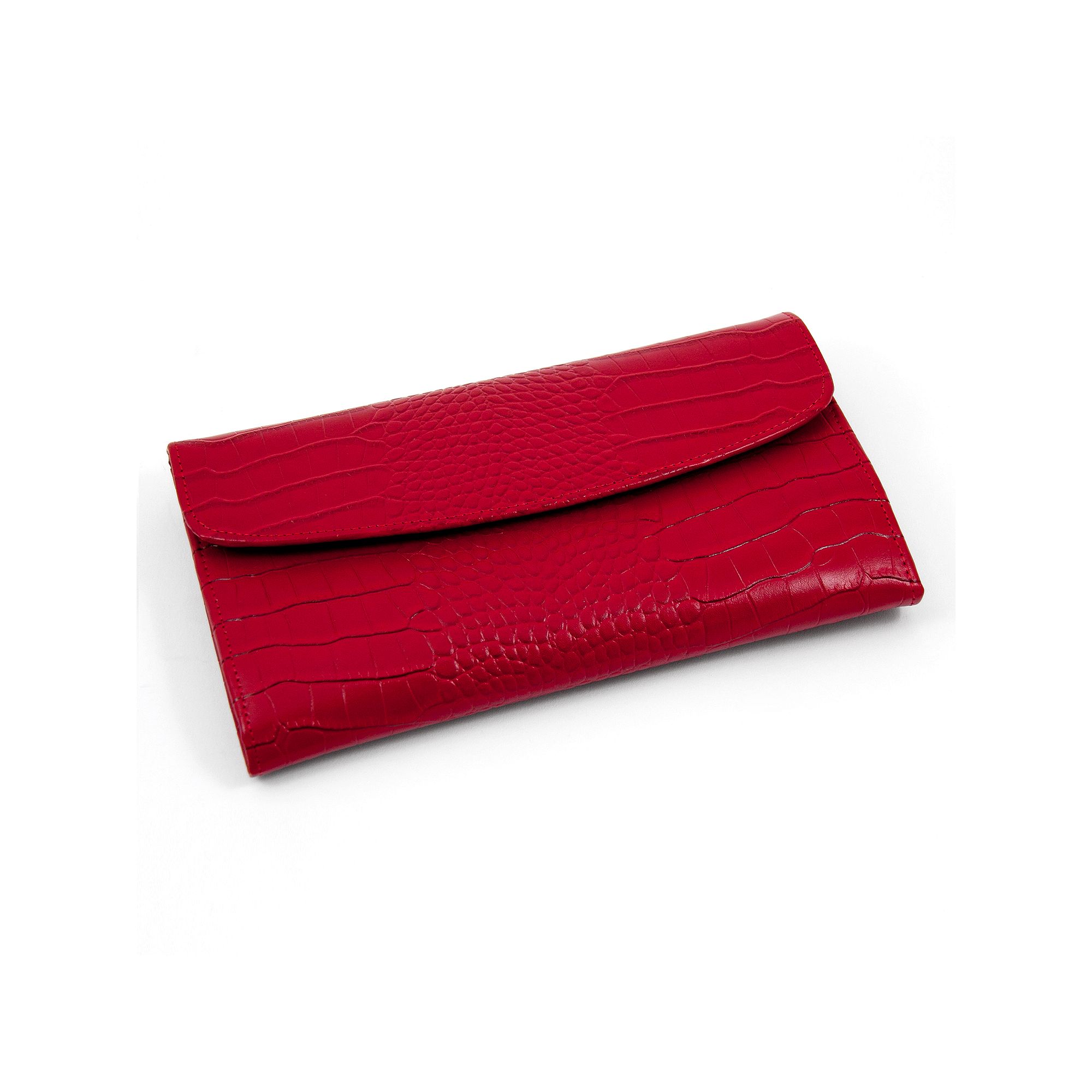 Bey-Berk Crocodile Leather Jewelry Clutch, Womens, Red