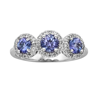 The Regal Collection 14k White Gold Genuine Tanzanite and 1/5 ct T.W. Diamond 3-Stone Halo Ring