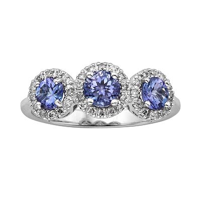 The Regal Collection 14k White Gold Genuine Tanzanite and 1 5 ct. T.W. Diamond 3 Stone Halo Ring