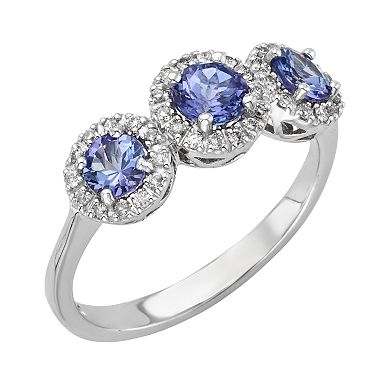 The Regal Collection 14k White Gold Genuine Tanzanite and 1/5-ct. T.W. Diamond 3-Stone Halo Ring