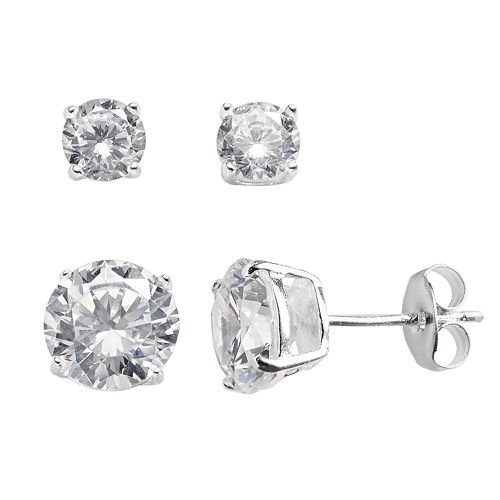 Sterling Silver Cubic Zirconia Stud Earring Set