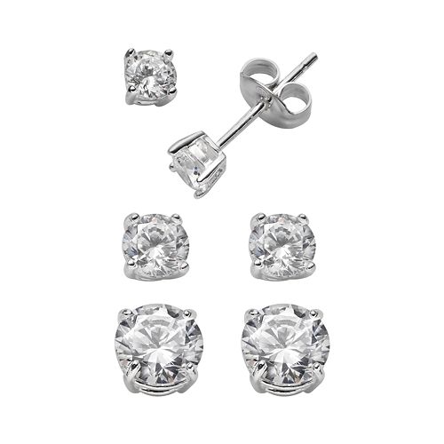 Sterling Silver Cubic Zirconia Stud Earring Set