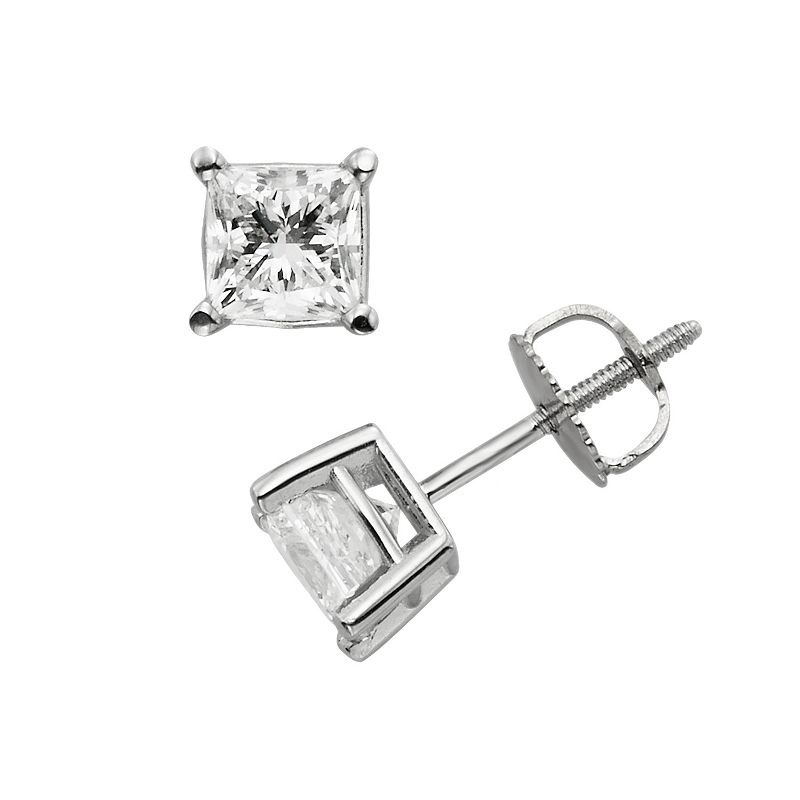 18k White Gold 1 1/2-ct. T.W. Princess-Cut Colorless Diamond Solitaire Earr