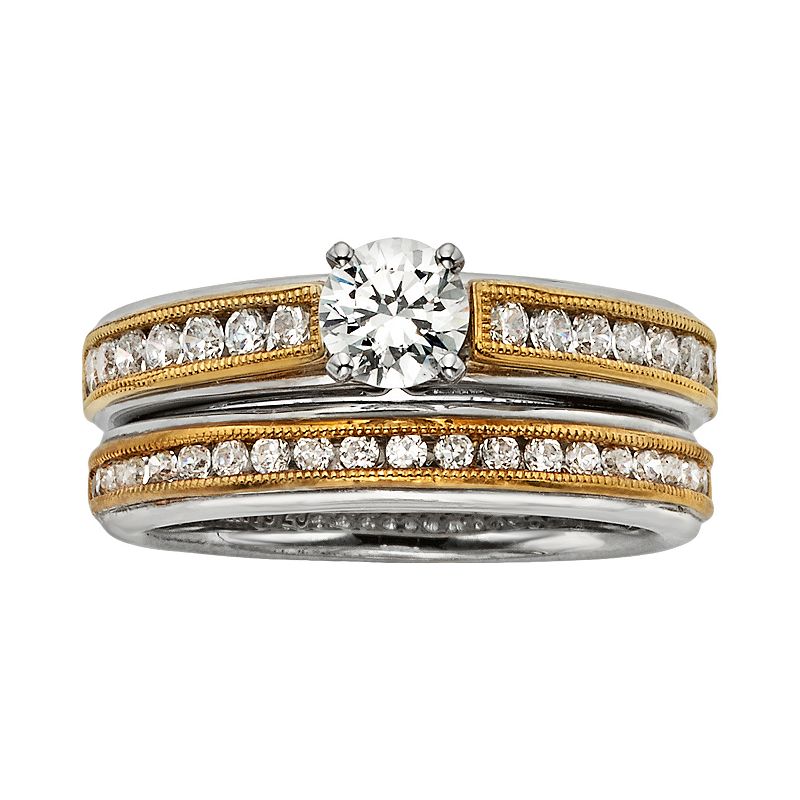Round-Cut IGL Certified Diamond Engagement Ring Set in 14k Gold Two Tone (1