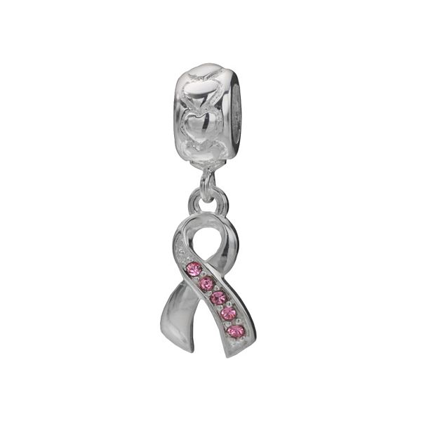Individuality Beads Sterling Silver Crystal Breast Cancer Awareness Ribbon  Charm