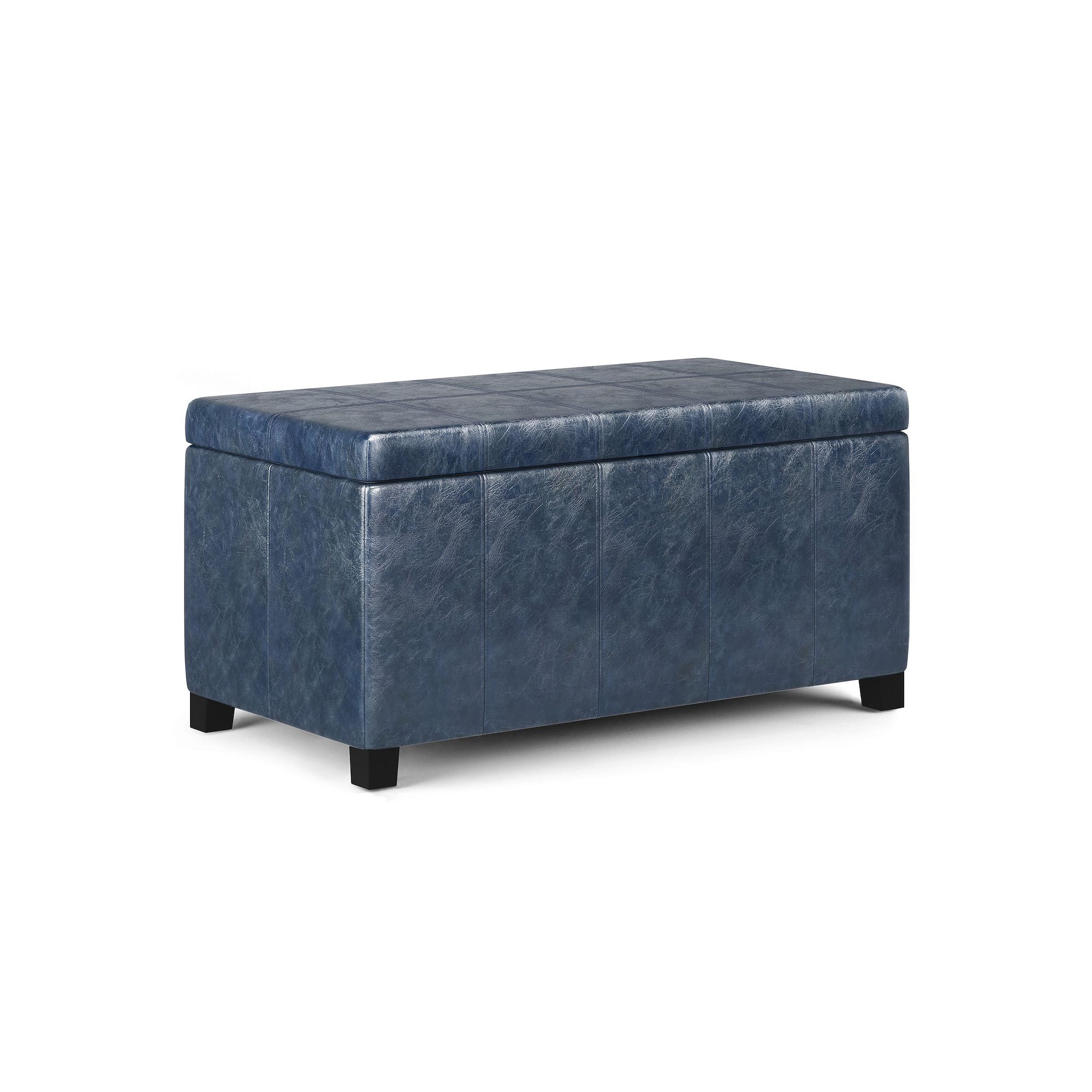 Simpli Home Dover Storage Ottoman Bench, Blue Blue