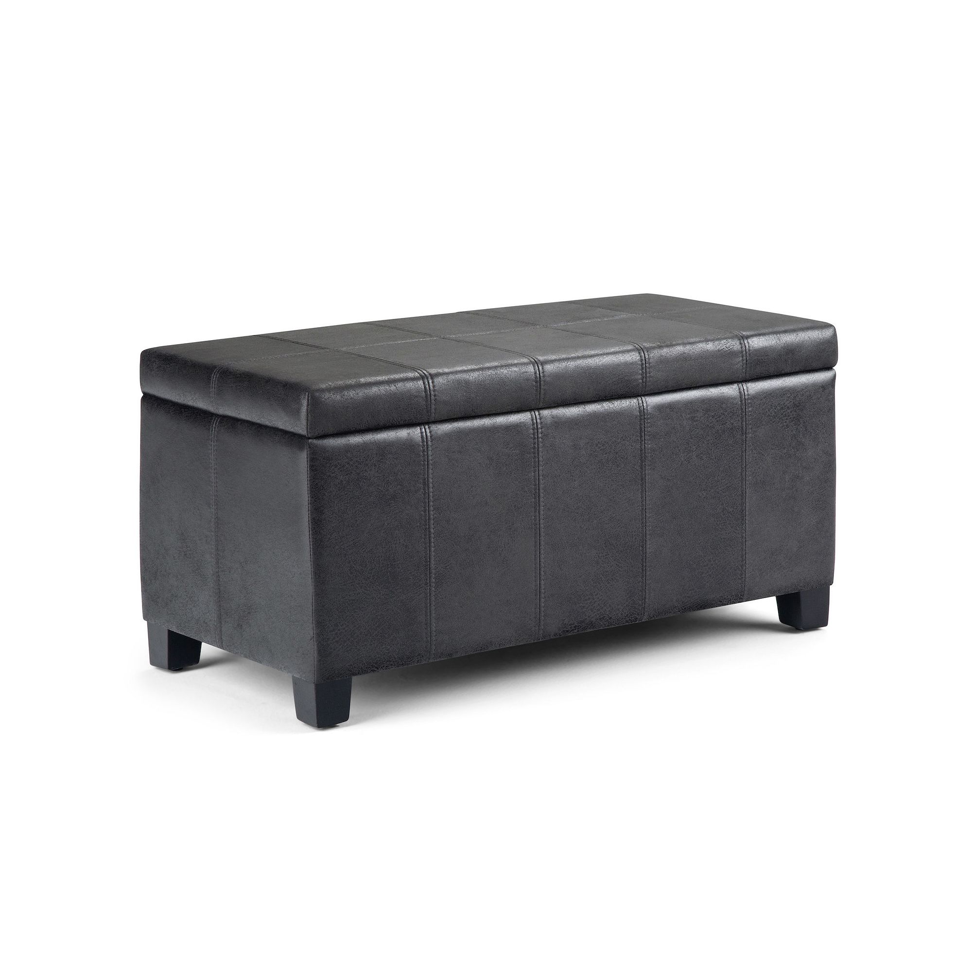 Simpli Home Dover Storage Ottoman Bench, Distressed Black
