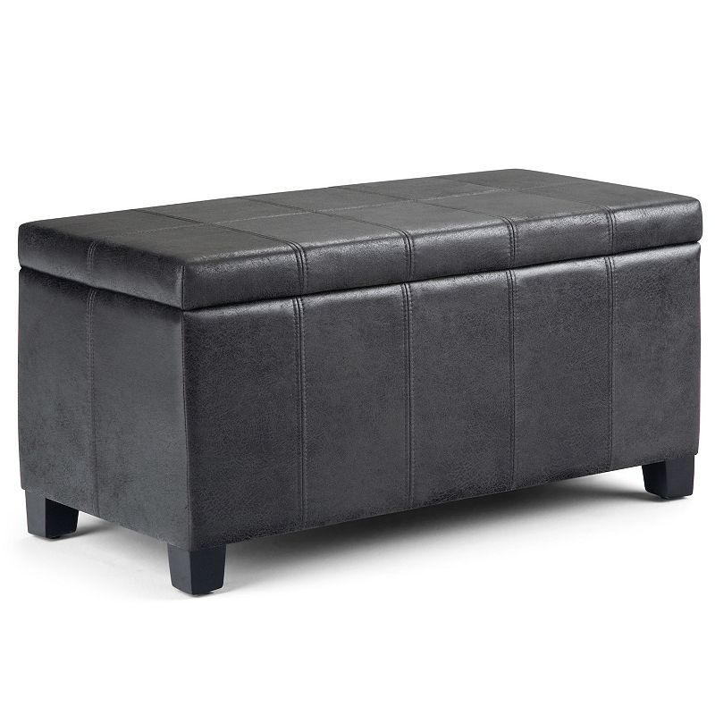 Simpli Home Dover Storage Ottoman Bench, Distressed Black