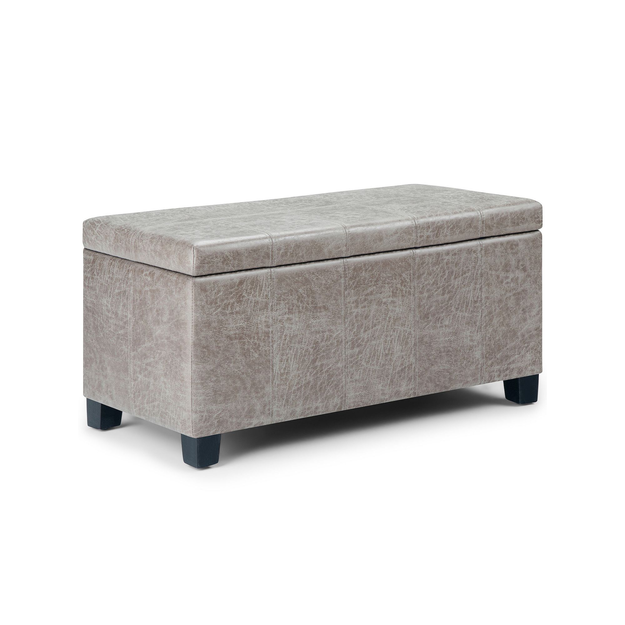 Simpli Home Dover Storage Ottoman Bench, Distressed Gray Brown