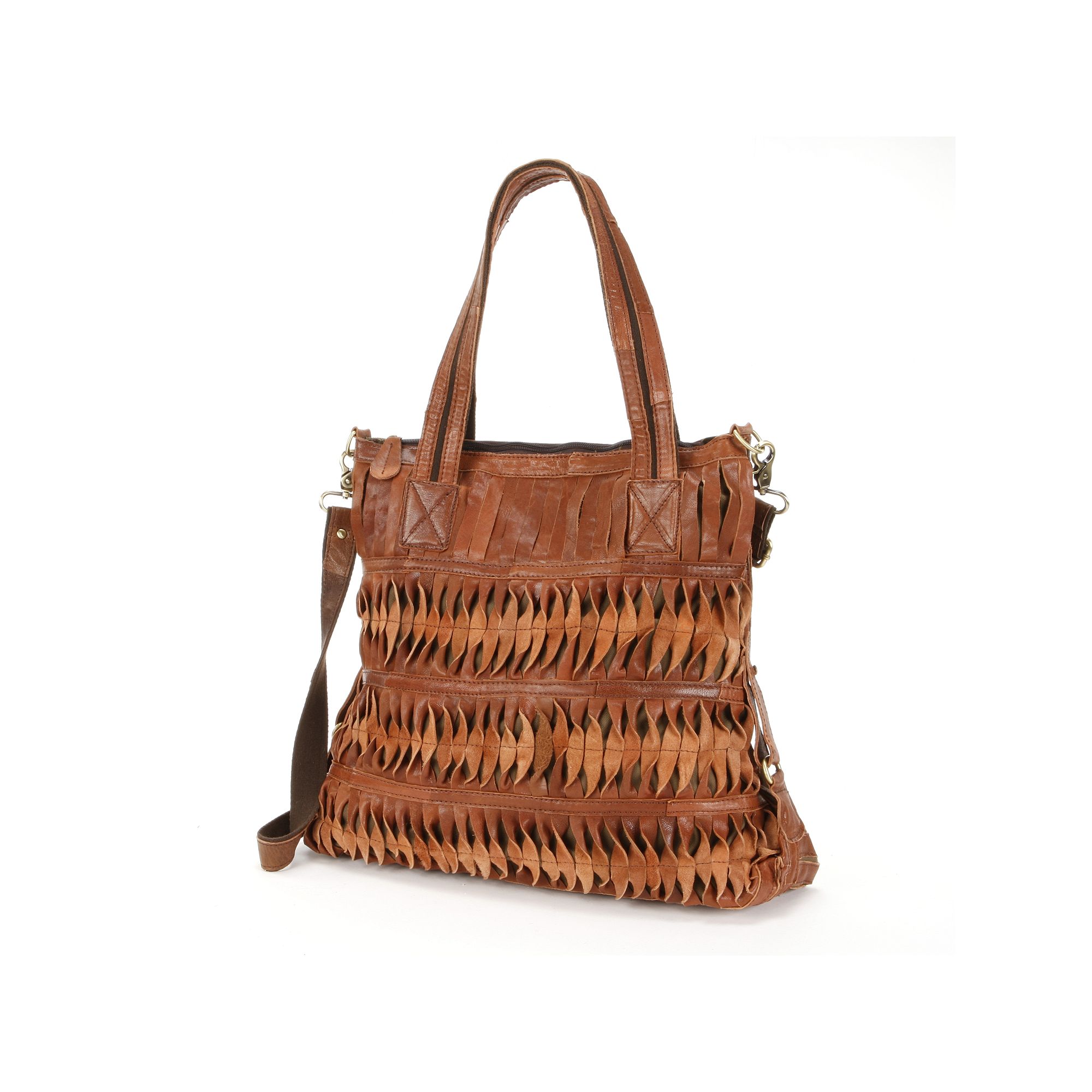 AmeriLeather Oida Twist Leather Convertible Shoulder Bag, Saddle Brown