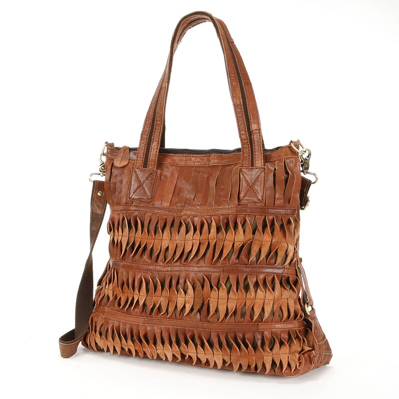 AmeriLeather Oida Twist Leather Convertible Shoulder Bag, Saddle Brown